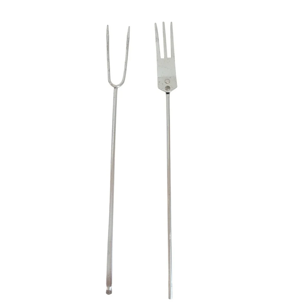 Vintage Japan Long Handle Carving BBQ Serving Fork Set 2 & 3 Prong Stainless 15